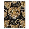 Black Gold Leopard Faces Art Deco Rug