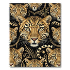 Black Gold Leopard Faces Art Deco Rug