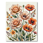 Coral Peach Floral Botanical Arrangement Rug