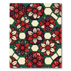 Crimson Red Floral Hexagon Composition Rug