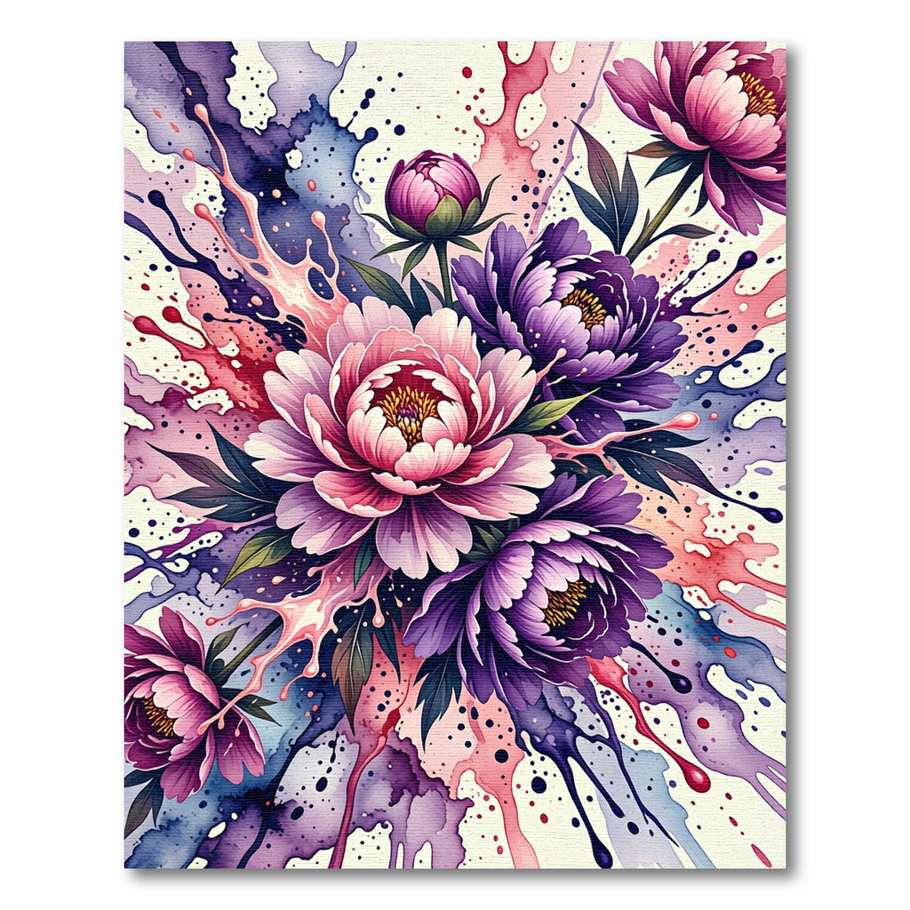 Vibrant Pink and Purple Peony Watercolor Rug