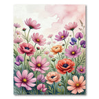 Watercolor Pink Cosmos Floral Meadow Rug