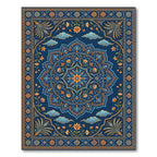 Midnight Blue Golden Floral Medallion Rug
