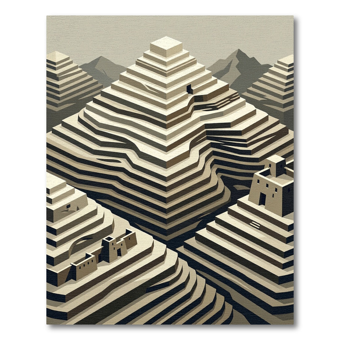 Terraced Earthtone Mountain Landscape Rug