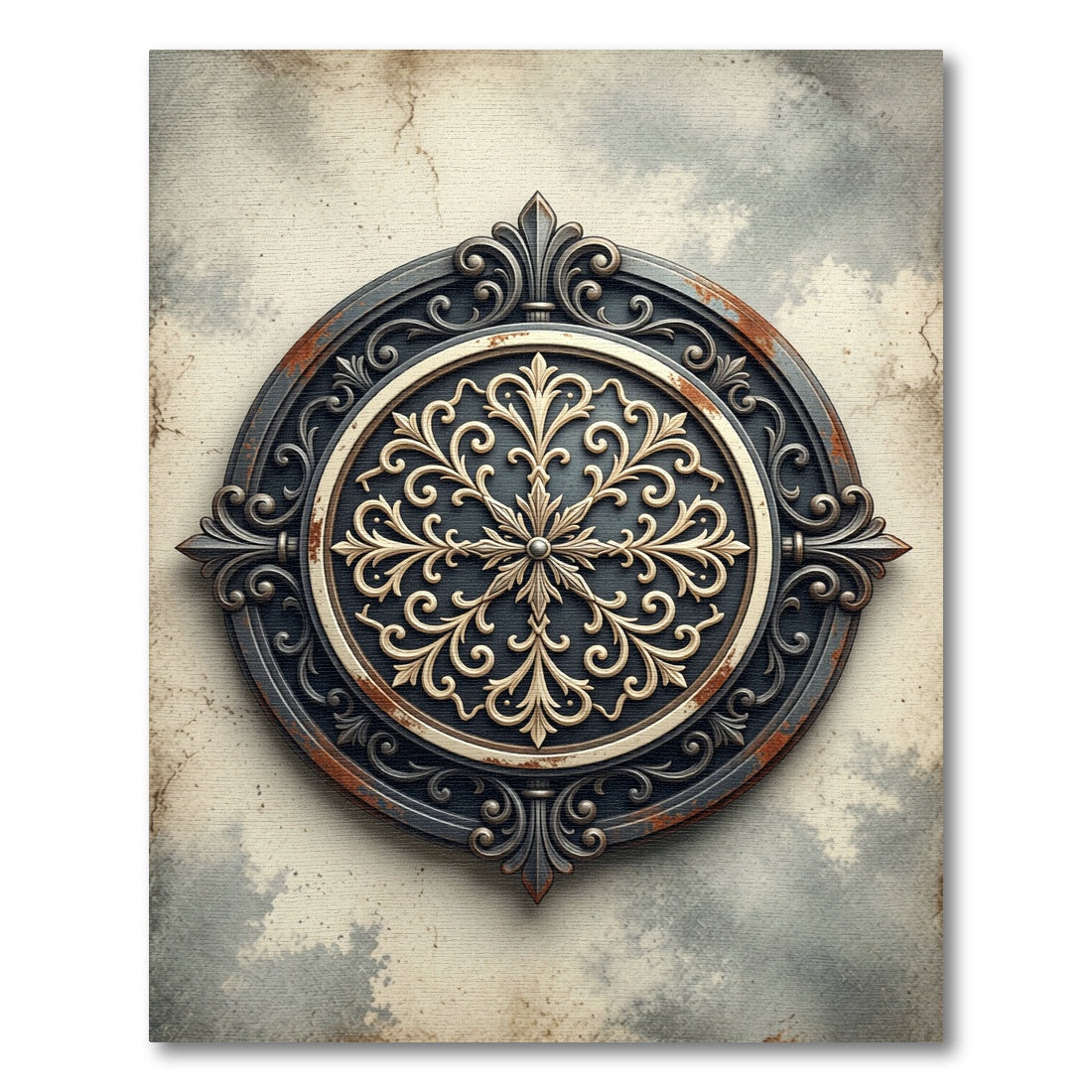 Antique Bronze Ironwork Filigree Medallion Rug