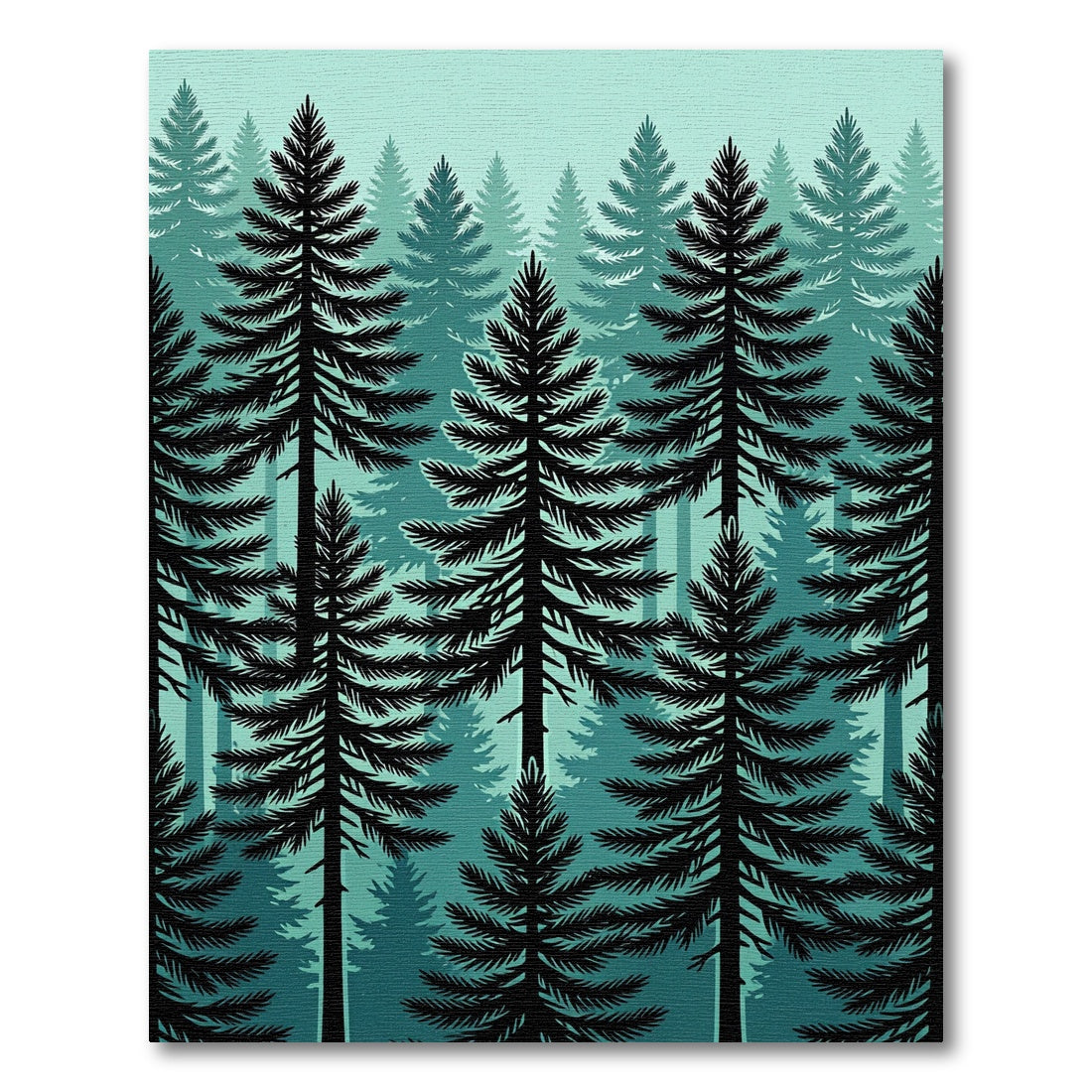 Deep Teal Evergreen Forest Landscape Rug