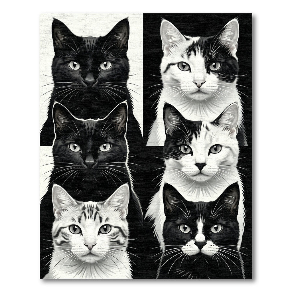 Six Black White Cat Portraits Rug