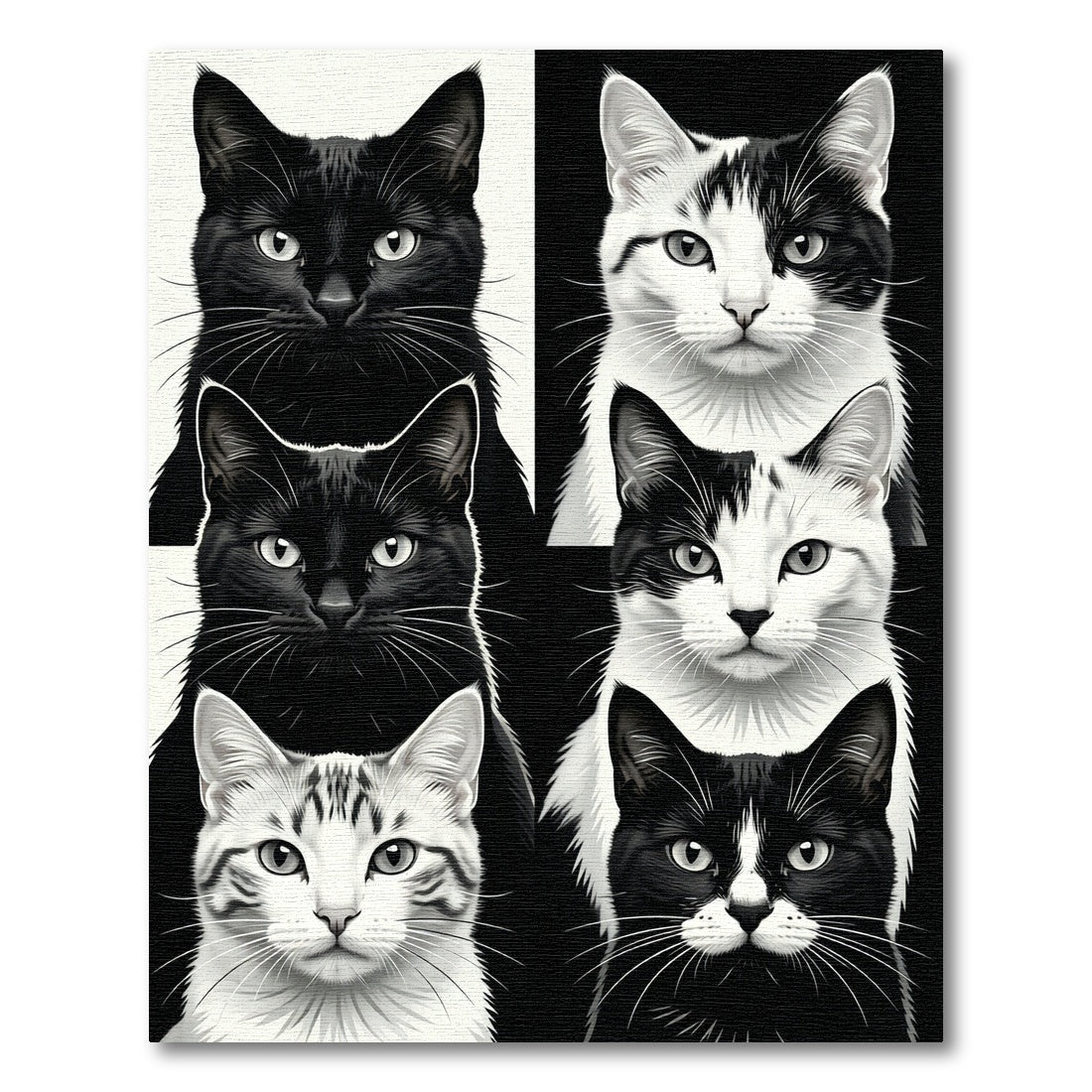 Six Black White Cat Portraits Rug