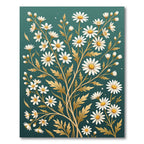 Elegant White Daisy Golden Botanical Teal Rug