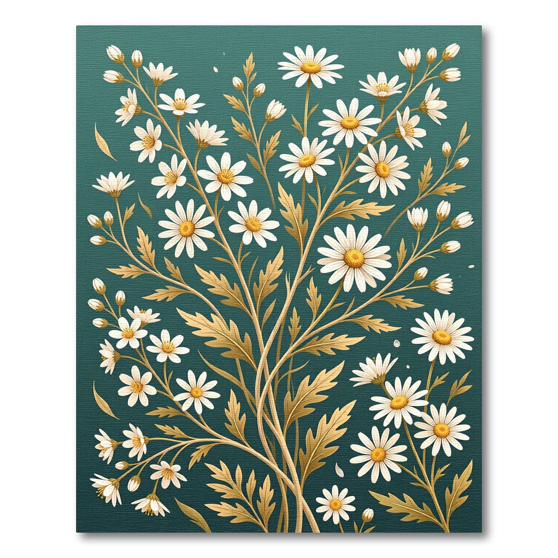 Elegant White Daisy Golden Botanical Teal Rug