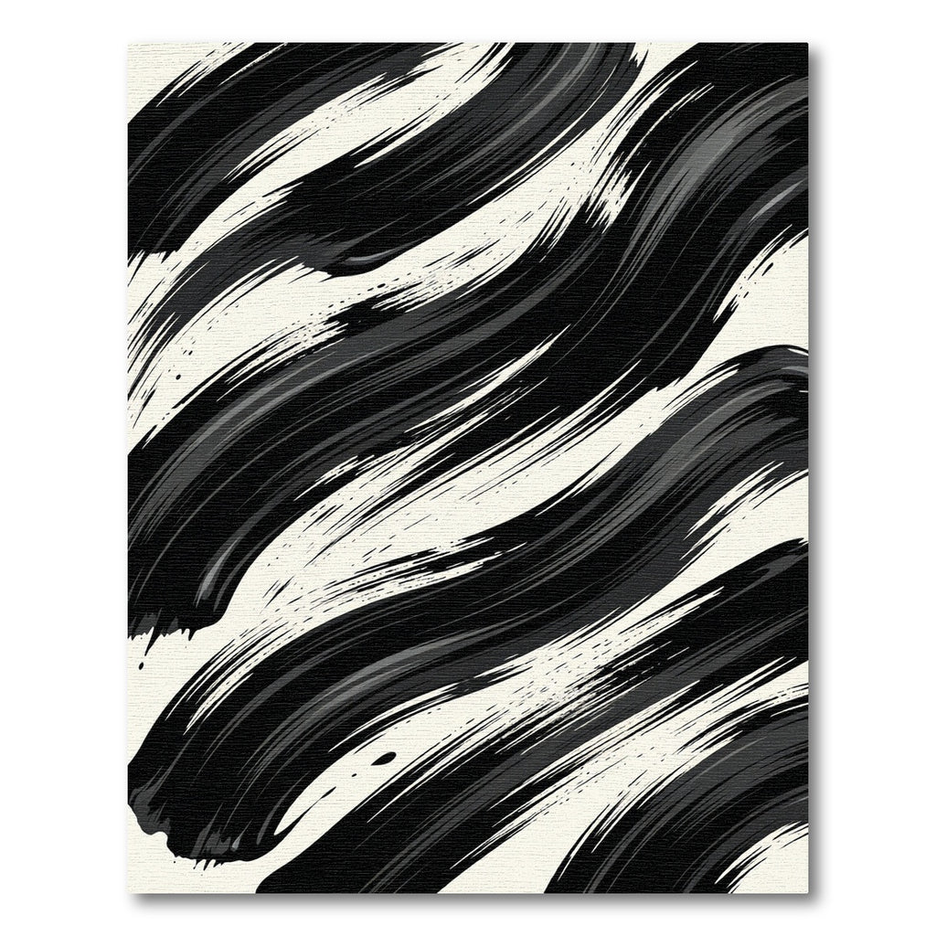 Bold Black Ink Brush Strokes Rug