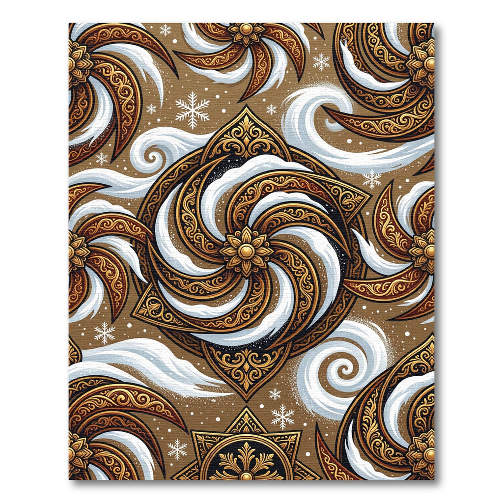 Golden Snow Swirl Ornate Floral Medallion Rug