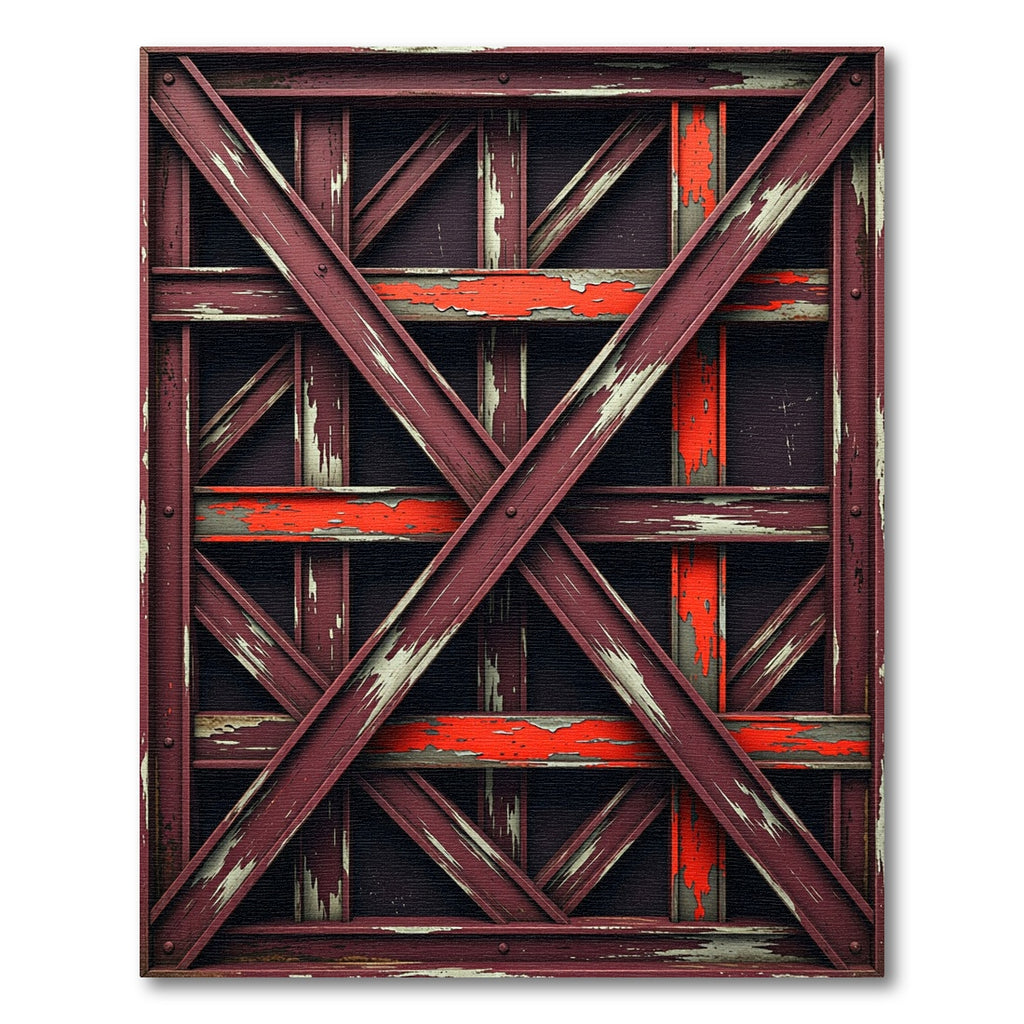 Distressed Red Crosshatch Geometric Rug