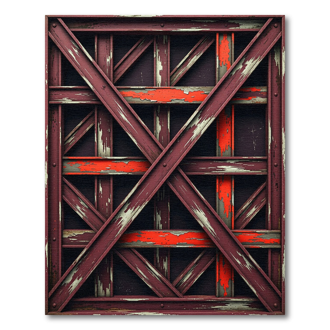 Distressed Red Crosshatch Geometric Rug
