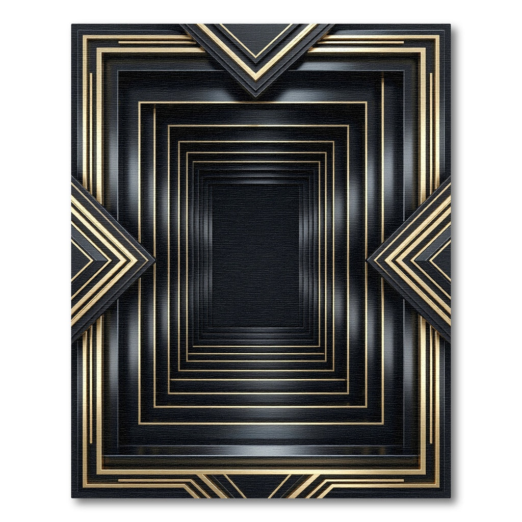 Black Gold Linear Concentric Square Rug