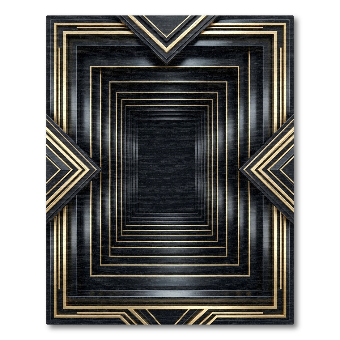 Black Gold Linear Concentric Square Rug