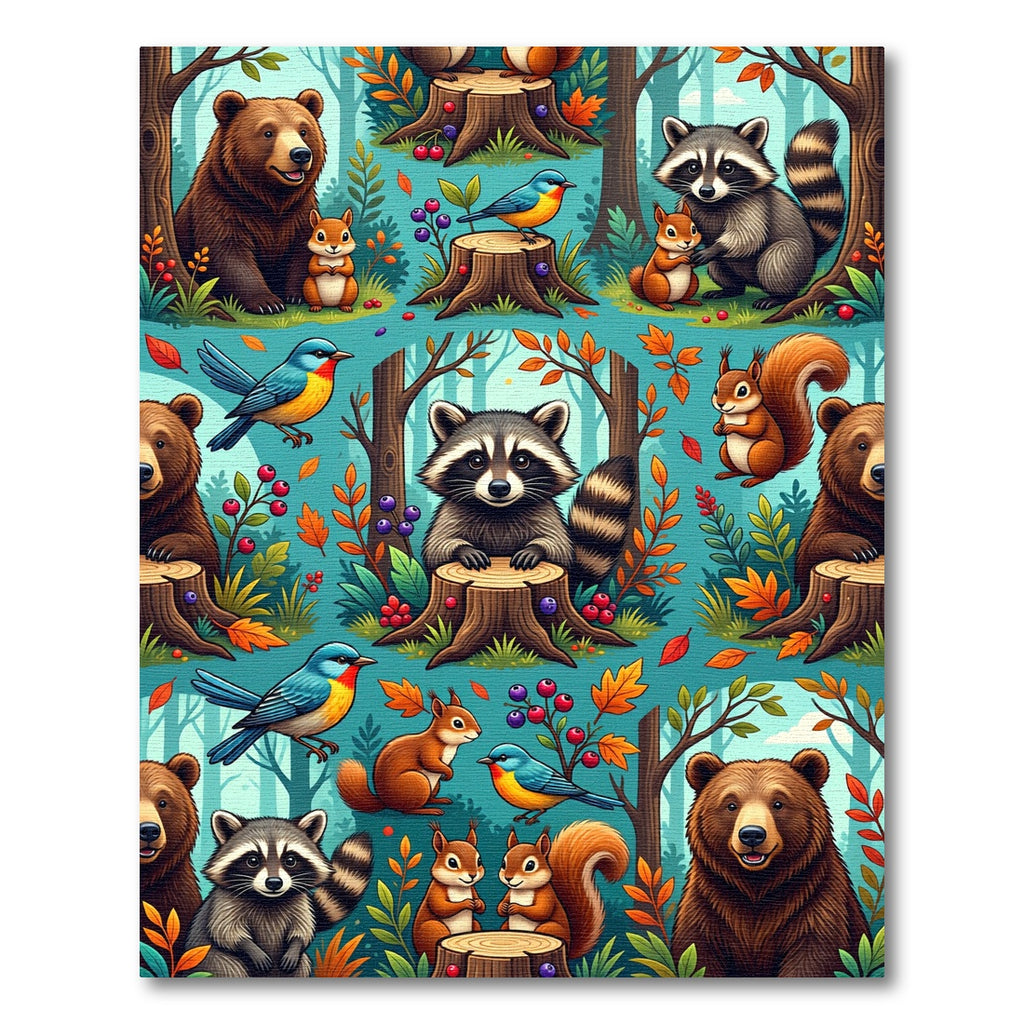 Whimsical Woodland Animals Forest Meadow Scene Rug