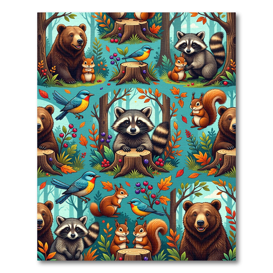 Whimsical Woodland Animals Forest Meadow Scene Rug