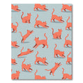Playful Coral Orange Stretching Cat Illustration Rug