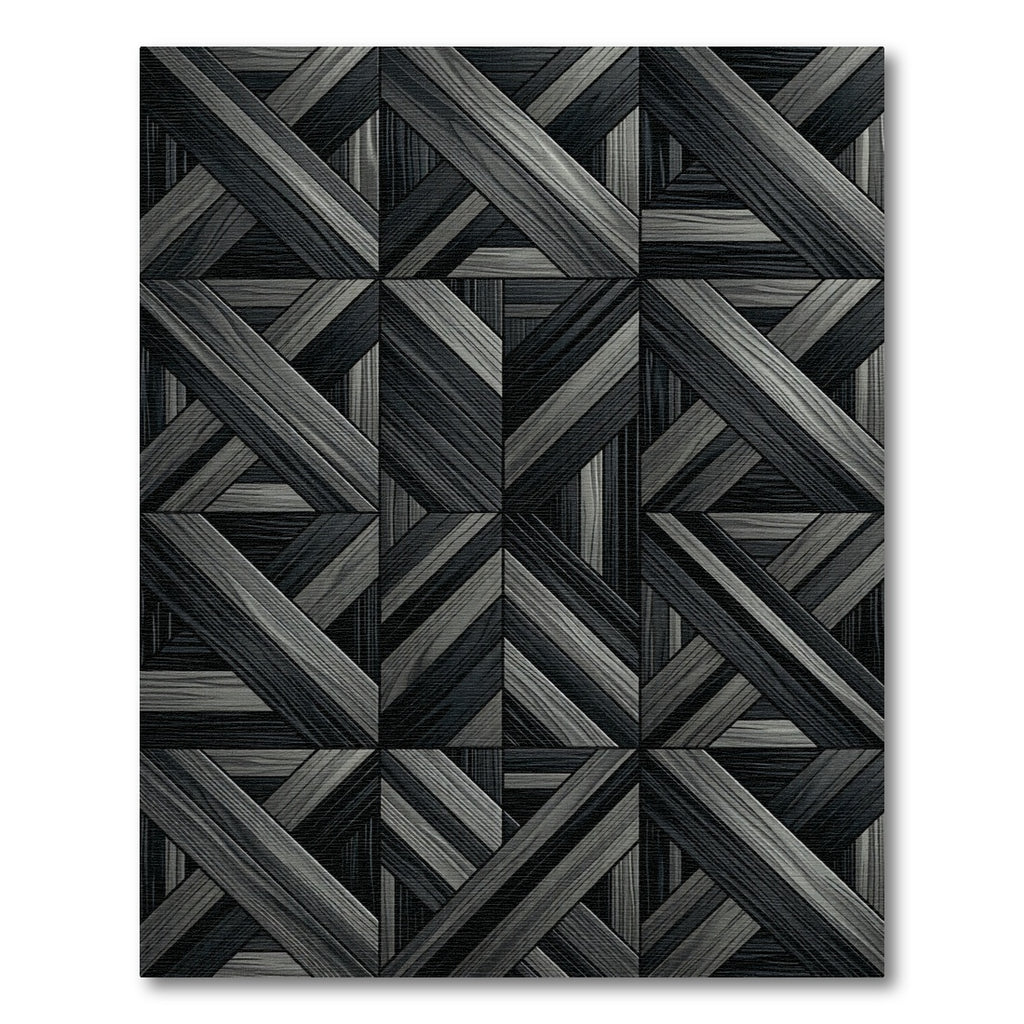Monochrome Geometric Wood Grain Parquet Rug