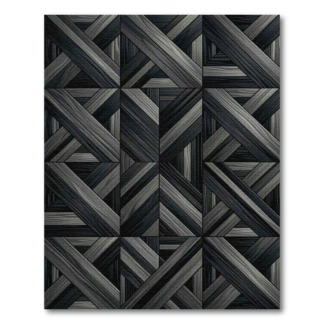 Monochrome Geometric Wood Grain Parquet Rug