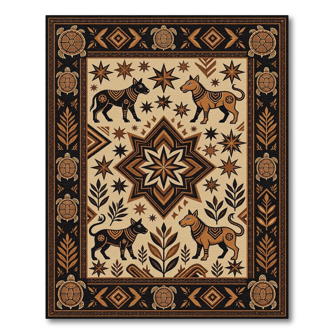 Earthy Dog Turtle Medallion Native Rug