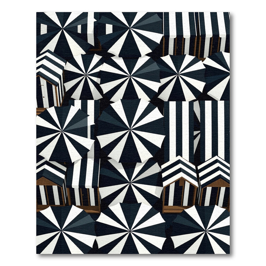 Black and White Striped Radial Rug