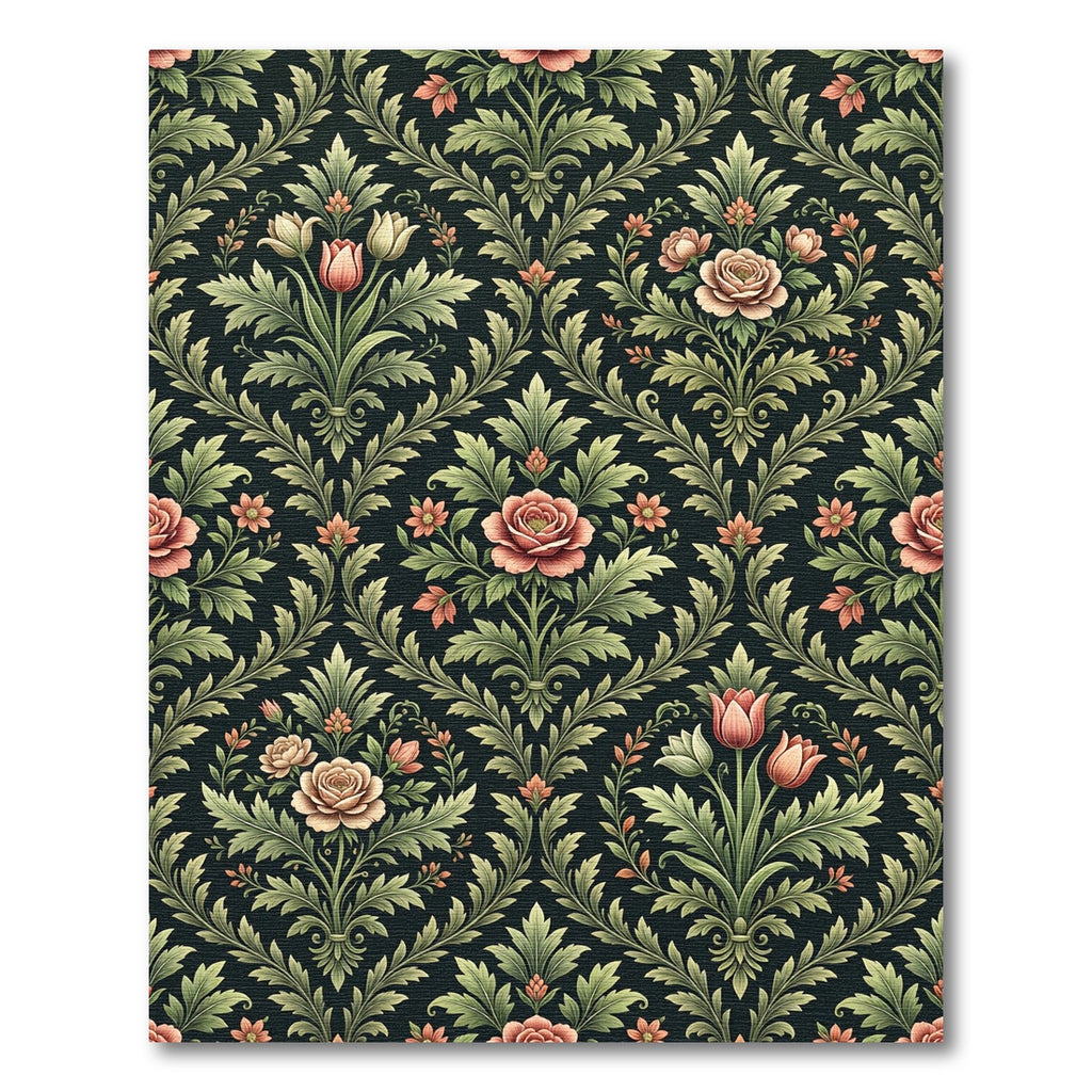 Dark Vintage Floral Damask Botanical Rug