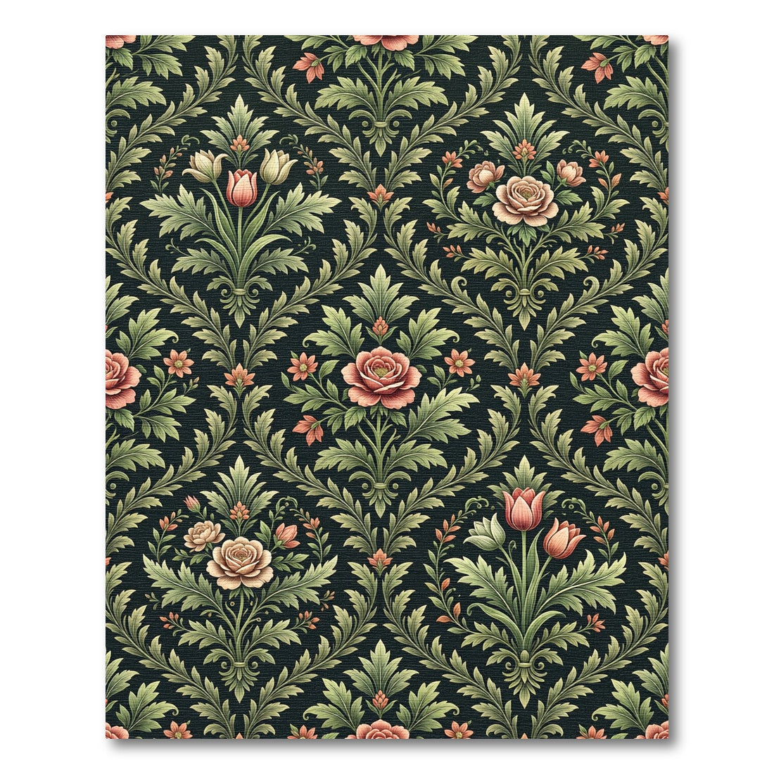 Dark Vintage Floral Damask Botanical Rug