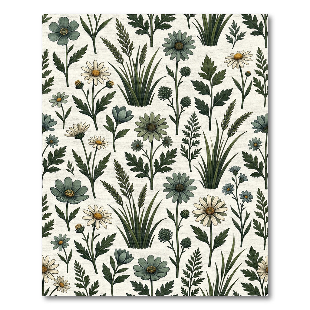 Sage Green Meadow Wildflower Botanical Rug