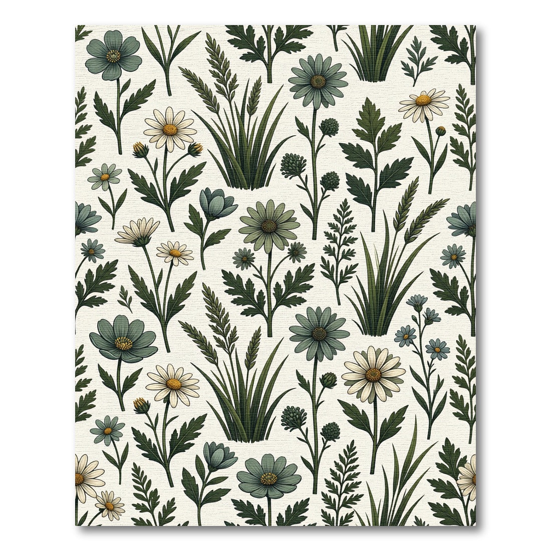 Sage Green Meadow Wildflower Botanical Rug