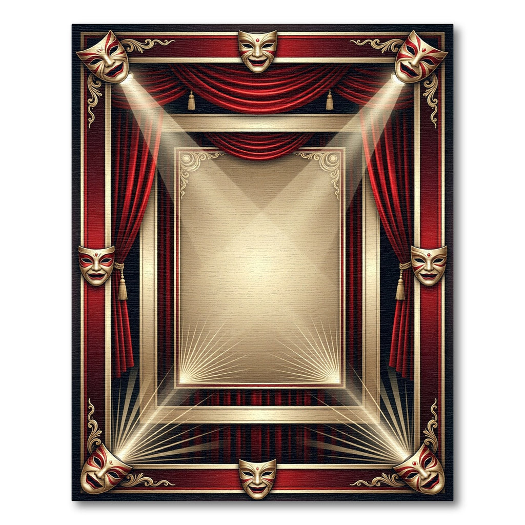 Dramatic Red Theater Mask Gold Frame Rug