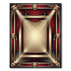 Dramatic Red Theater Mask Gold Frame Rug
