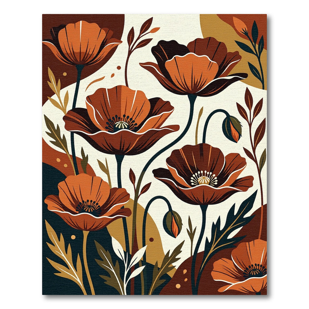 Mid-Century Rust Orange Poppy Floral Rug
