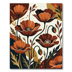 Mid-Century Rust Orange Poppy Floral Rug