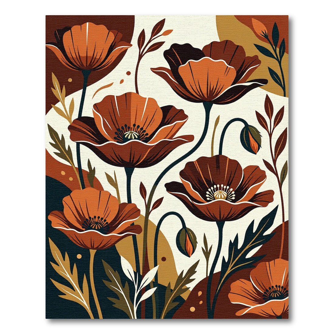 Mid-Century Rust Orange Poppy Floral Rug