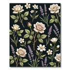 Cream Rose and Lavender Floral Botanical Rug
