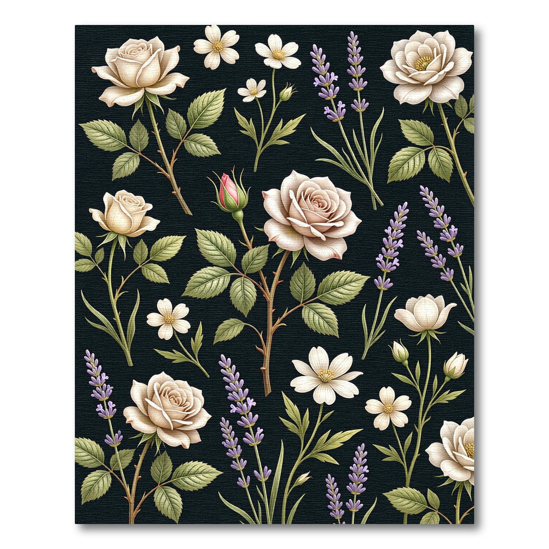 Cream Rose and Lavender Floral Botanical Rug