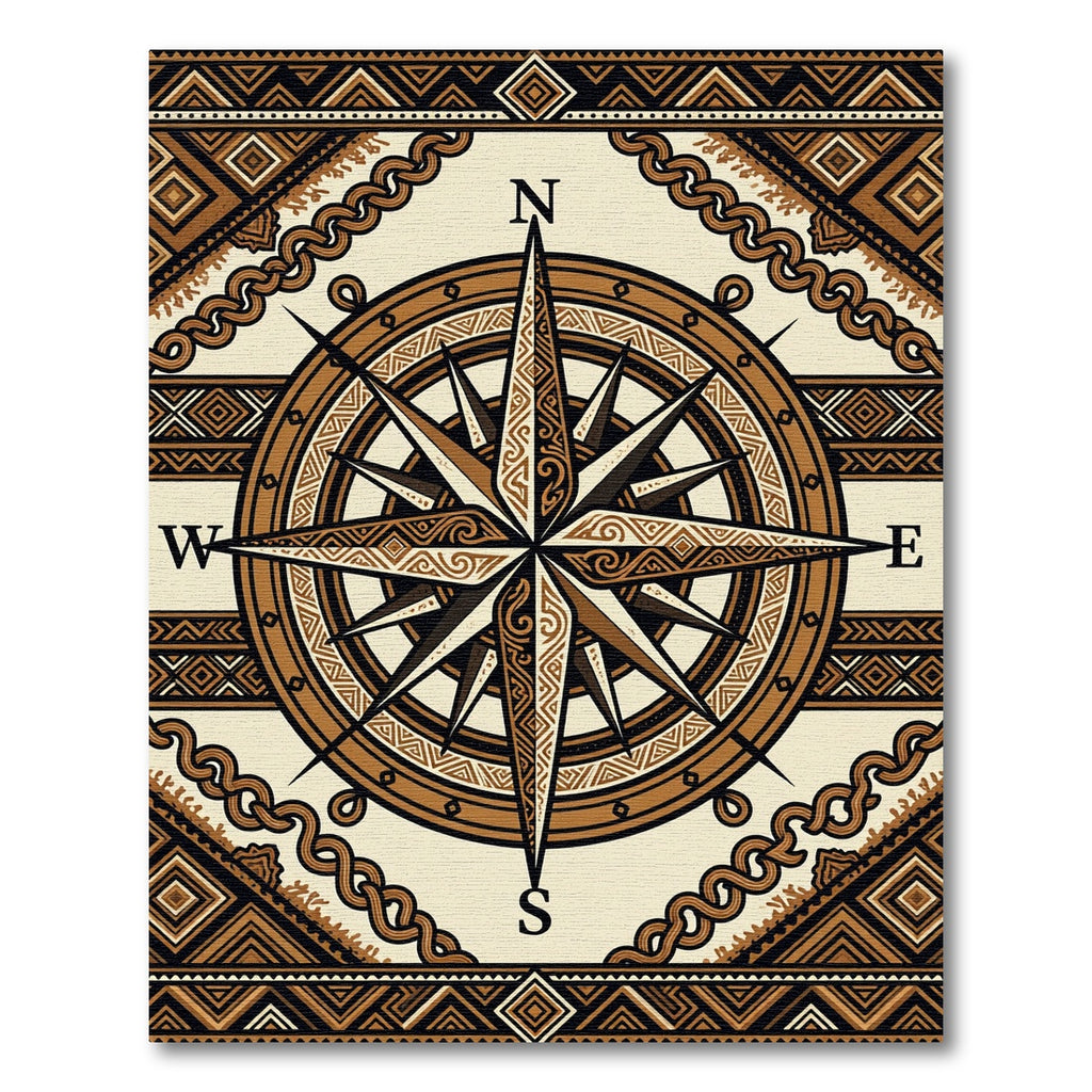 Tribal Earthy Compass Navigation Compass Rug