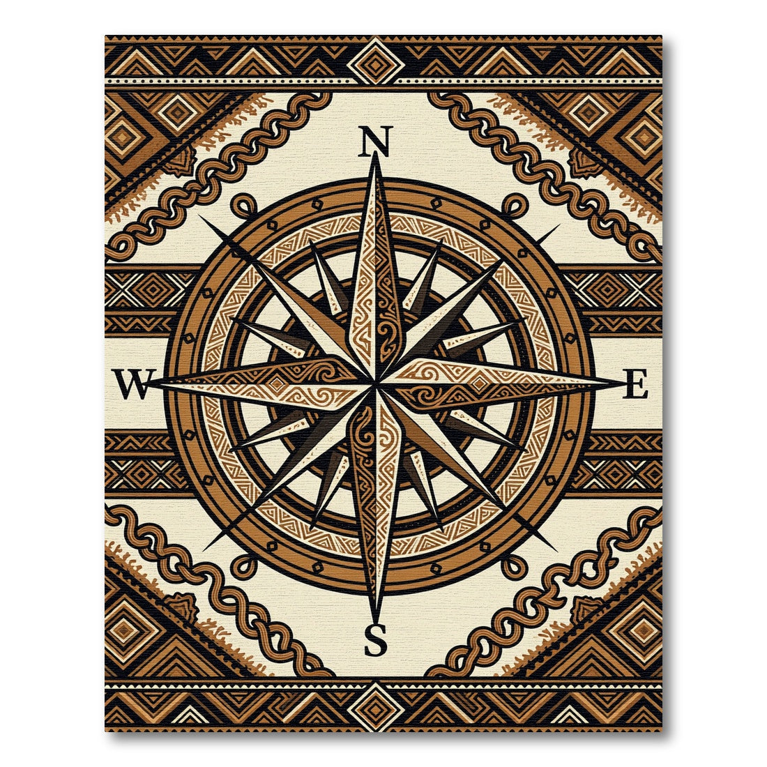 Tribal Earthy Compass Navigation Compass Rug