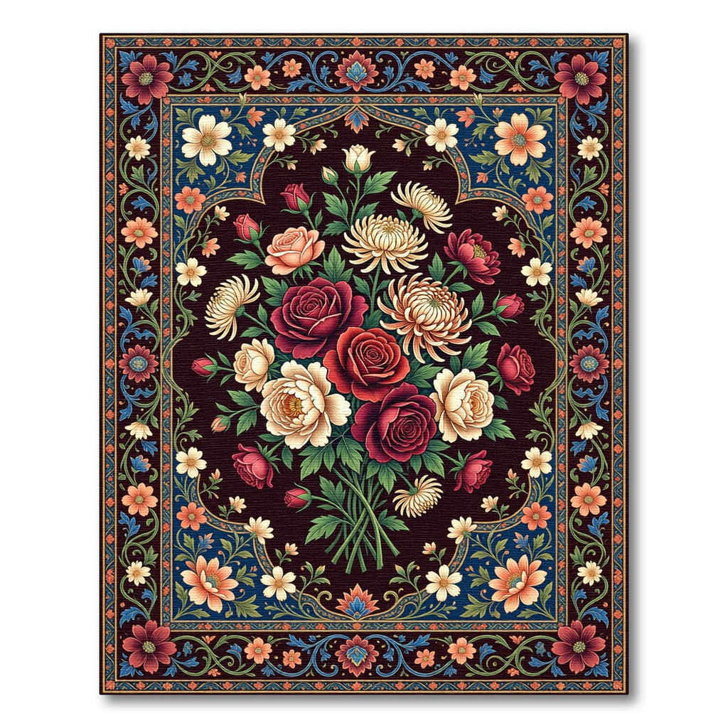 Dark Floral Bouquet Ornate Medallion Art Rug