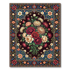 Dark Floral Bouquet Ornate Medallion Art Rug