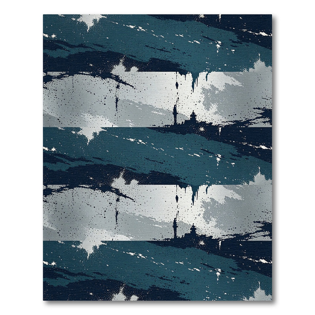 Midnight Blue Abstract Silver Splatter Rug