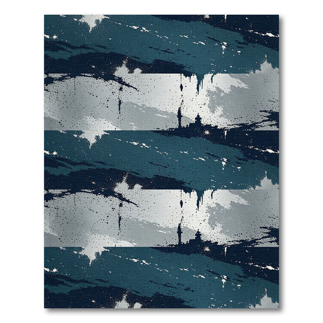 Midnight Blue Abstract Silver Splatter Rug