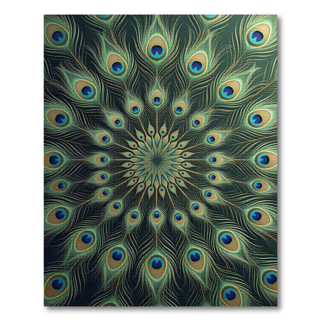 Elegant Emerald Peacock Feather Mandala Rug