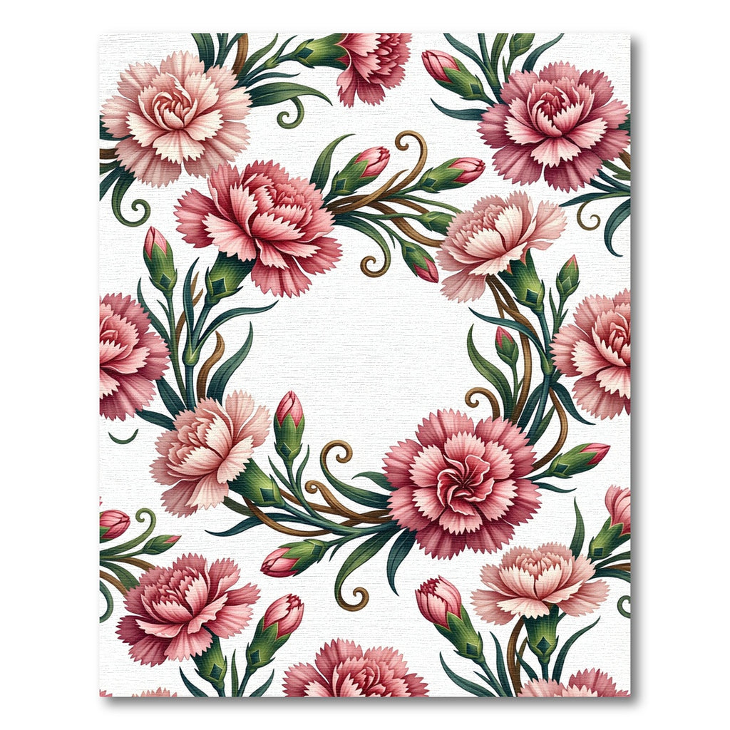 Elegant Pink Carnation Floral Wreath Rug