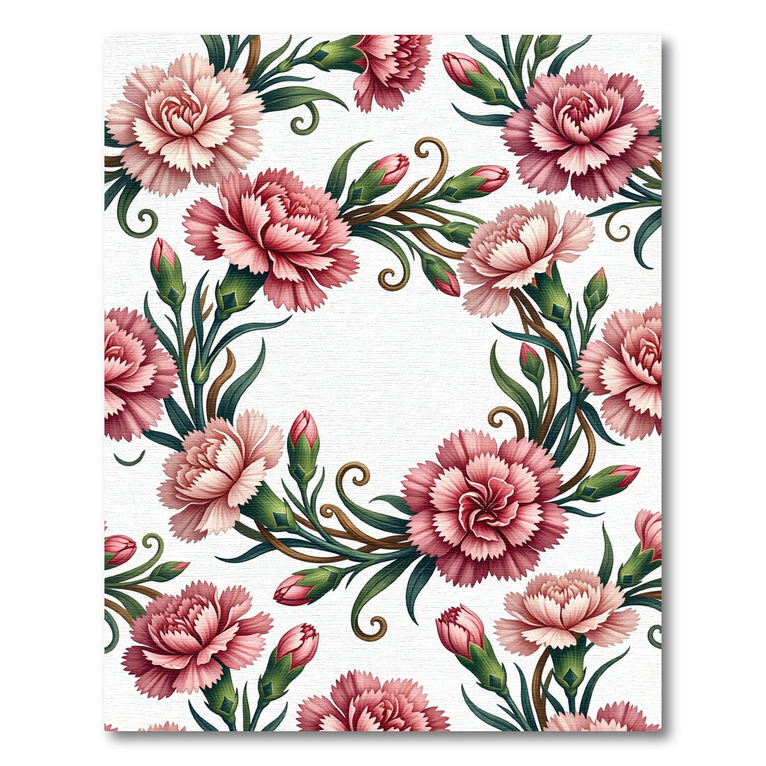 Elegant Pink Carnation Floral Wreath Rug