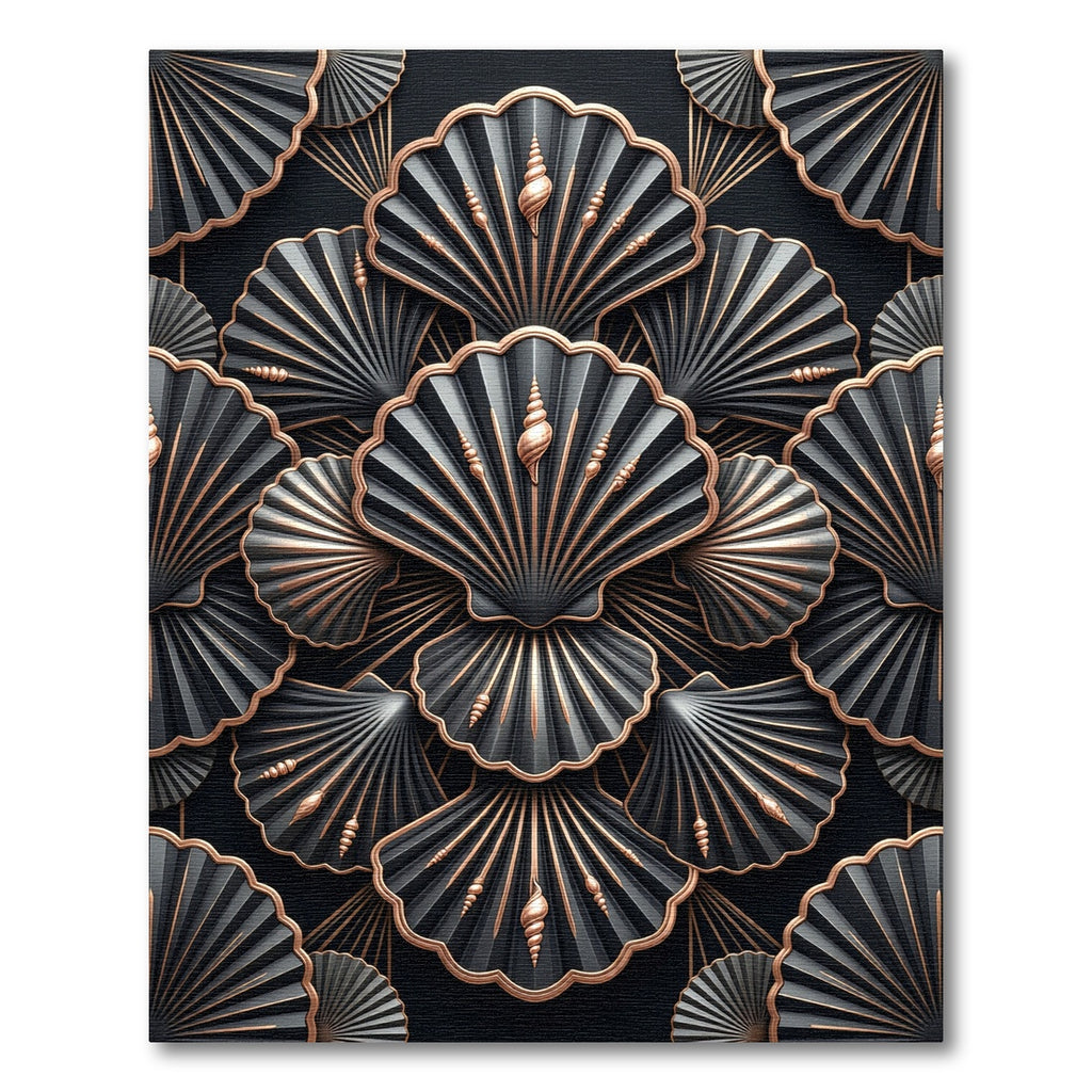 Elegant Black and Gold Shell Art Rug
