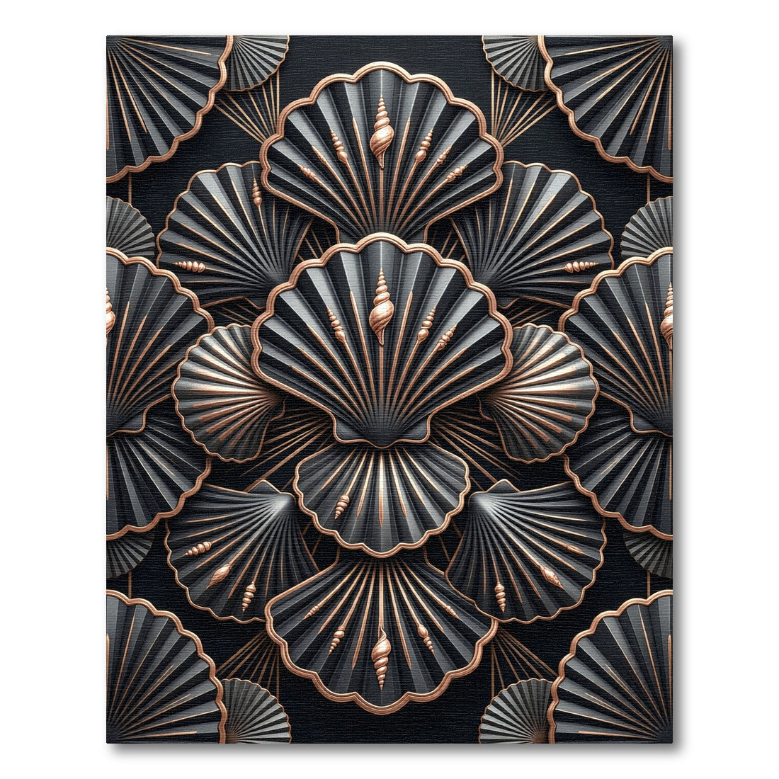 Elegant Black and Gold Shell Art Rug