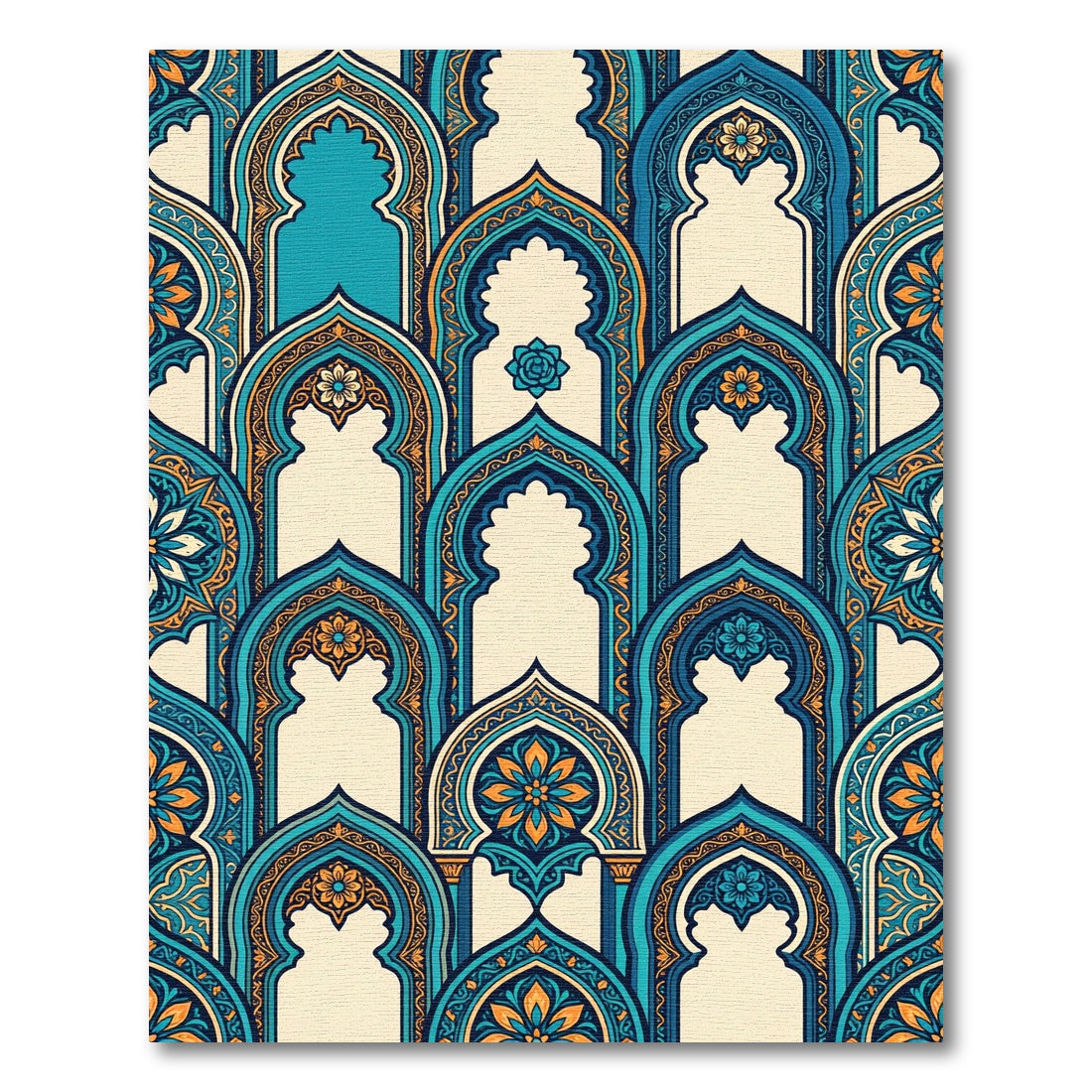 Turquoise Orange Arch Medallion Pattern Rug
